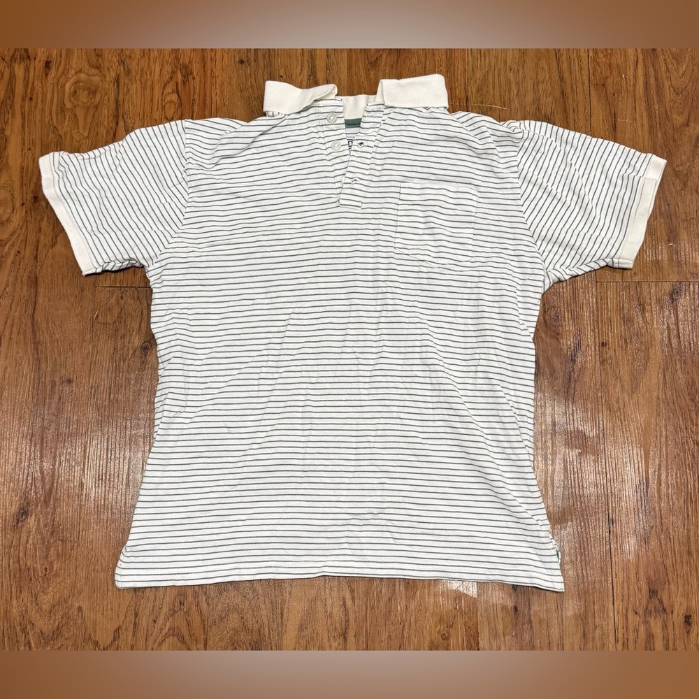 Brand,PX, 100% Cotton,Men’s,Polo,Green/White,Striped,Button-Up Shirt,Size Small